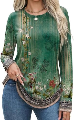 Misakia Womens Long Sleeve Shirts Basic Tee Fall Trendy Spring Top Dressy Casual Crew Neck Work Tunic 2025 Fashion Outfits in Saudi Arabia