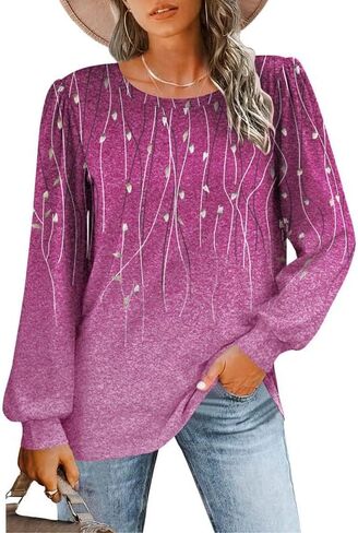 Misakia Womens Long Sleeve Shirts Basic Tee Fall Trendy Spring Top Dressy Casual Crew Neck Work Tunic 2025 Fashion Outfits in Saudi Arabia