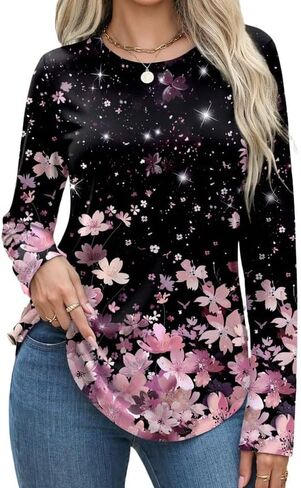 Misakia Womens Long Sleeve Shirts Basic Tee Fall Trendy Spring Top Dressy Casual Crew Neck Work Tunic 2025 Fashion Outfits in Saudi Arabia