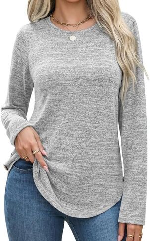 Misakia Womens Long Sleeve Shirts Basic Tee Fall Trendy Spring Top Dressy Casual Crew Neck Work Tunic 2025 Fashion Outfits in Saudi Arabia
