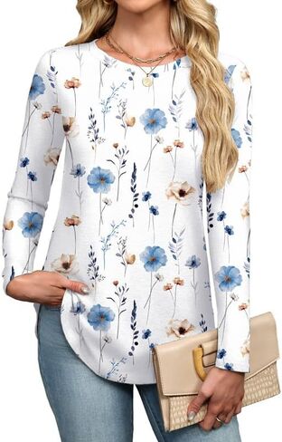 Misakia Womens Long Sleeve Shirts Basic Tee Fall Trendy Spring Top Dressy Casual Crew Neck Work Tunic 2025 Fashion Outfits in Saudi Arabia