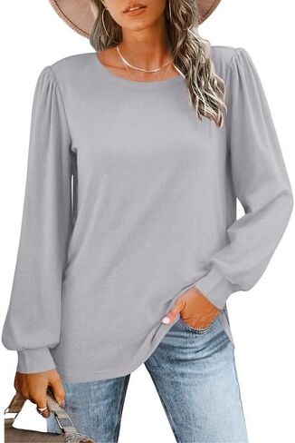 Misakia Womens Long Sleeve Shirts Basic Tee Fall Trendy Spring Top Dressy Casual Crew Neck Work Tunic 2025 Fashion Outfits in Saudi Arabia