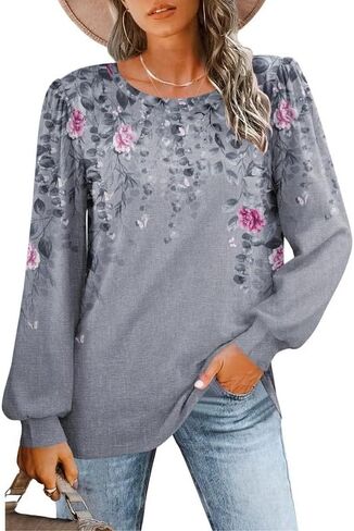Misakia Womens Long Sleeve Shirts Basic Tee Fall Trendy Spring Top Dressy Casual Crew Neck Work Tunic 2025 Fashion Outfits in Saudi Arabia