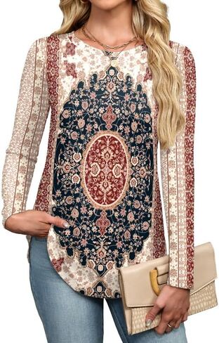 Misakia Womens Long Sleeve Shirts Basic Tee Fall Trendy Spring Top Dressy Casual Crew Neck Work Tunic 2025 Fashion Outfits in Saudi Arabia