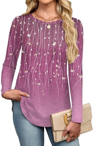 Misakia Womens Long Sleeve Shirts Basic Tee Fall Trendy Spring Top Dressy Casual Crew Neck Work Tunic 2025 Fashion Outfits in Saudi Arabia