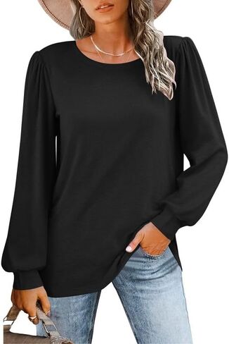 Misakia Womens Long Sleeve Shirts Basic Tee Fall Trendy Spring Top Dressy Casual Crew Neck Work Tunic 2025 Fashion Outfits in Kuwait