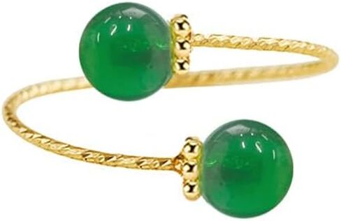Double Hetian Jade Wrap Open Statement Ring for Women Lucky Green Natural Gemstone Finger Adjustable Gold Plated Thin Band Rings Good Luck Round Dainty Stacking Wedding Valentine Fashion Jewelry Gift in Saudi Arabia