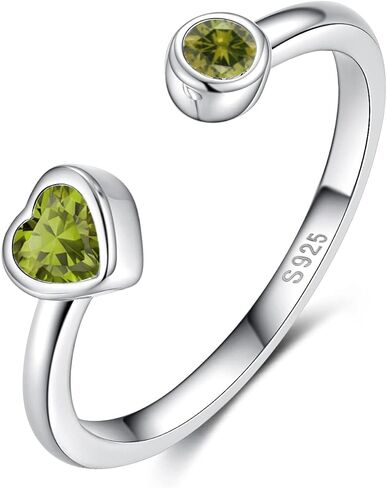 Sterling Silver Birthstone Rings Women, Adjustable Heart Ring Stackable Finger Open Rings Wedding Engagement Promise Eternity Bands with Cubic Zirconia CZ, Birthday Jewelry Gift Size 5-10 in Saudi Arabia
