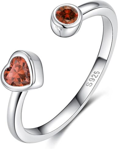 Sterling Silver Birthstone Rings Women, Adjustable Heart Ring Stackable Finger Open Rings Wedding Engagement Promise Eternity Bands with Cubic Zirconia CZ, Birthday Jewelry Gift Size 5-10 in Saudi Arabia
