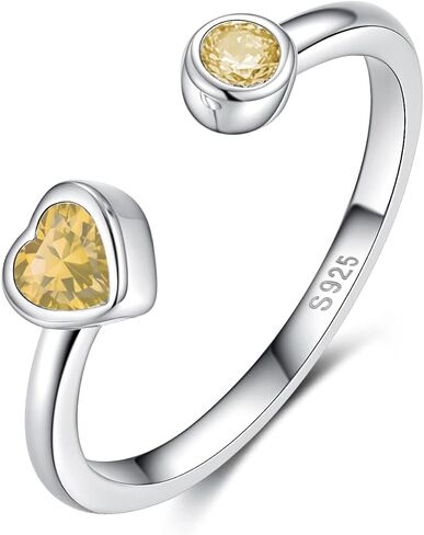 Sterling Silver Birthstone Rings Women, Adjustable Heart Ring Stackable Finger Open Rings Wedding Engagement Promise Eternity Bands with Cubic Zirconia CZ, Birthday Jewelry Gift Size 5-10 in Saudi Arabia