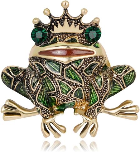 خمر معدن كبير حجر الراين الضفدع بروش المينا الأخضر تاج الضفدع بروش دبوس مجوهرات in Kuwait