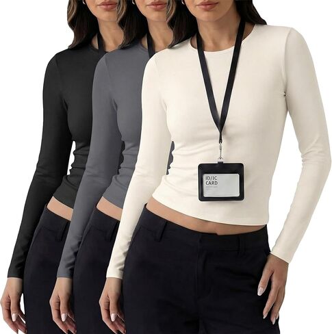 Patelai 3 Pack Women Underscrubs Long Sleeve Crew Neck Slim Fit Undershirts Stretchy Soft Basic Casual Layer Tee Nurse Tops in Saudi Arabia