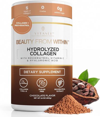 Hydrolyzed Collagen Peptides Powder with Vitamin C & Resveratrol - Hair, Skin and Nails Vitamins for Women & Men - Bone and Joint Supplement - Coconut Flavored - 16 oz in Kuwait