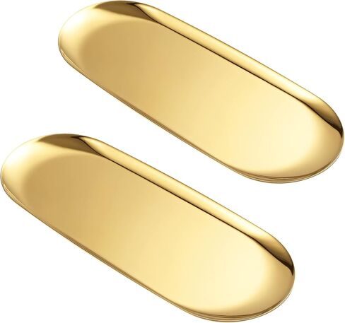 Set of 2 Golden Oval Stainless Steel Tray – Mini Coffee Table Tray for Jewelry, Cosmetics & Candles | Vacuum Coating – No Fading, No Discoloration in Saudi Arabia