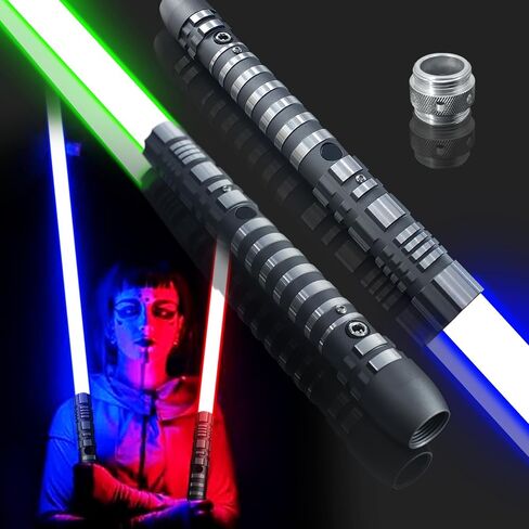 2Pack Dueling Lightsaber ، صابر مصور مزدوج للمعادن ، 78 بوصة ، 16 ألوان RGB ، 4 أوضاع وأصوات ، 2 في 1 في 1 FX Ghost Rechargeable ، الأطفال البالغين ، عيد ميلاد وهدية عيد الميلاد (رمادي) in Kuwait