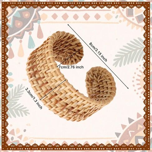 Rattan Bracelets, Woven Cuff Bracelet Open Cuff Wrist Jewelry Vintage Bohemian Statement Jewelry for Women Summer Beach Party in Saudi Arabia