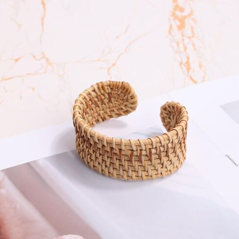 Rattan Bracelets, Woven Cuff Bracelet Open Cuff Wrist Jewelry Vintage Bohemian Statement Jewelry for Women Summer Beach Party in Saudi Arabia