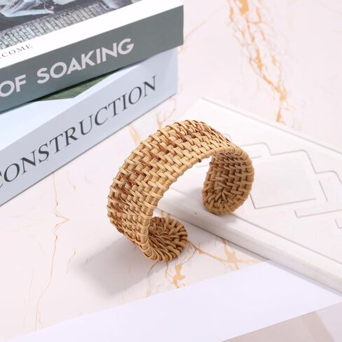 Rattan Bracelets, Woven Cuff Bracelet Open Cuff Wrist Jewelry Vintage Bohemian Statement Jewelry for Women Summer Beach Party in Saudi Arabia