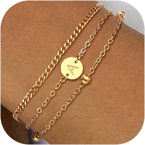 LDOWWGL Valentines Day Gifts - A to Z Layered Initial Bracelets for Women - 18K Gold Plated on Stainless Steel Letter Charm Bracelet - Gold Jewelry Gifts for Birthday Christmas in Saudi Arabia