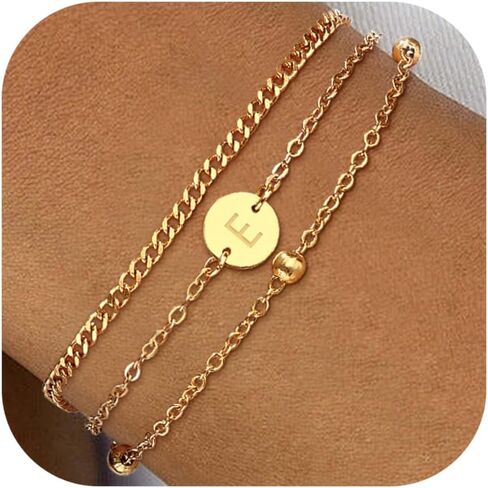 LDOWWGL Valentines Day Gifts - A to Z Layered Initial Bracelets for Women - 18K Gold Plated on Stainless Steel Letter Charm Bracelet - Gold Jewelry Gifts for Birthday Christmas in Kuwait