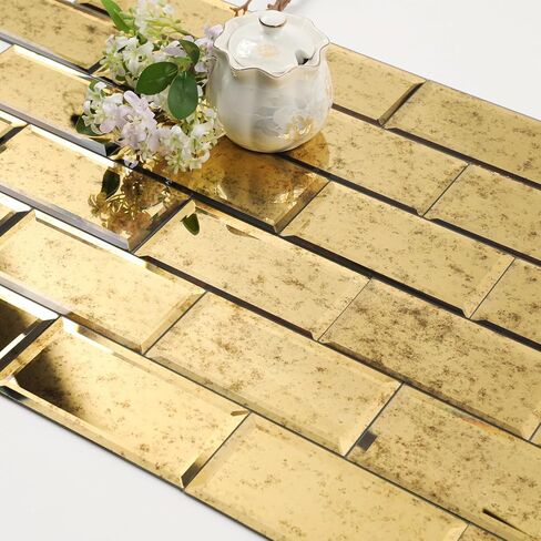 Diflart Peel and Stick Mirror Packsplash ، Silver ، 4x8 Inch ، Mirror Subway Bar Bar Tile (5.8 قدم مربع ، 26 جهاز كمبيوتر) in Saudi Arabia