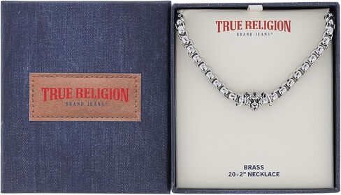 True Religion Tiger Head Pendant 22 Inch Long 6mm Thick Box Chain Necklace for Men Rhodium Plated Brass in Saudi Arabia