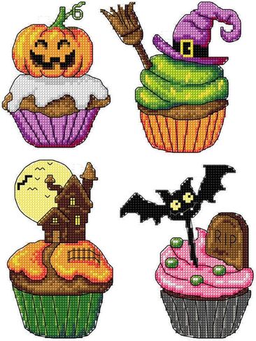 Counted Cross-Stitch Kit on Plastic Canvas with Cupcakes. 4 Wonderful Ornaments Different Dimensions 105CS. Perfect for Embroidery & Needlework Amateurs in Kuwait
