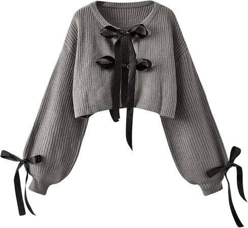 Floerns Women's Long Sleeve Bow Tie Front Knitted Cardigans Drop Shoulder Crop Sweaters in Saudi Arabia