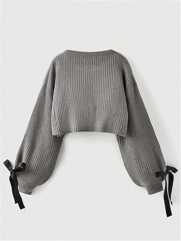 Floerns Women's Long Sleeve Bow Tie Front Knitted Cardigans Drop Shoulder Crop Sweaters in Saudi Arabia
