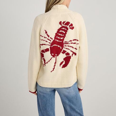 UEHCNFU Women's Casual Shawl Collar Cardigan Sweater Long Sleeve Lobster Print Button Down Knitwear for Fall Winter in Saudi Arabia
