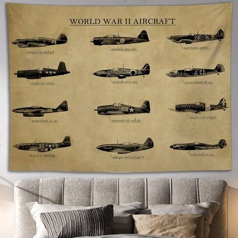 YJDYJD WW2 نسيج الطائرة - فن الطيران في الحرب العالمية الثانية والديكور العسكري، طائرة قديمة معلقة لكهف الرجل، المرآب، أو غرفة الأولاد، هدايا الطيران وفن التاريخ للرجال in Kuwait