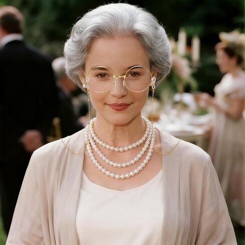 Old Lady Costume for Women 100th Day Of School Grandma Costume Granny Glasses Chain Faux Pearl Necklace Halloween in Saudi Arabia