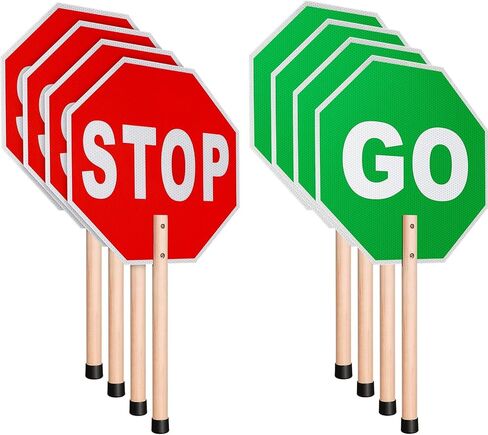 Stop Slow Sign Handheld Stop Sign with Handle 13 x 13 Crossing Guard Stop Signs Double Sided Reflective Signs UV Protected Waterproof, Weather Resistant, Easy to Mount, Aluminum, Wood (4 Pcs) in Saudi Arabia