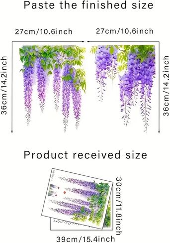 Wisteria Vine Floral Window Stickers - Self-Adhesive Removable PVC Decals | Vibrant Purple Flowers & Green Leaves | for Living Room, Bedroom, Bathroom Glass | Whimsical Garden Aesthetic Decor in Saudi Arabia