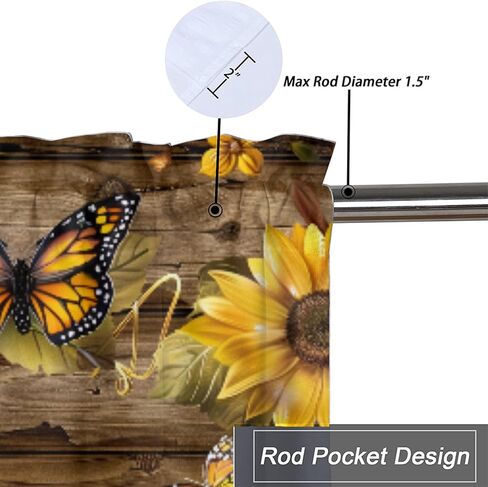 Sunflower, Valance Curtains for Kitchen Dining Room Rustic Sun Flower on Wood Window Yellow Floral Blackout Farmhouse Country Rod Pocket Valance Curtain for Living Room Bedroom 54x18inch(2Pcs) in Saudi Arabia