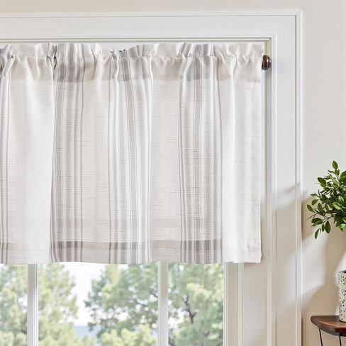 jinchan Striped Linen Valance Curtain 16 Inch Vertical Striped Valance for Kitchen Bathroom Light Filtering Rod Pocket Cottagecore Farmhouse Semi Sheer Short Window Curtain 1 Panel Grey in Saudi Arabia