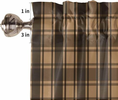 Checkered Stars Valances for Windows 42" W x 12" L Retro Brown Black Plaid Art Rod Pocket Curtains Valance Short Window Treatment Drapes for Living Room, Bedroom Bathroom Decor in Saudi Arabia