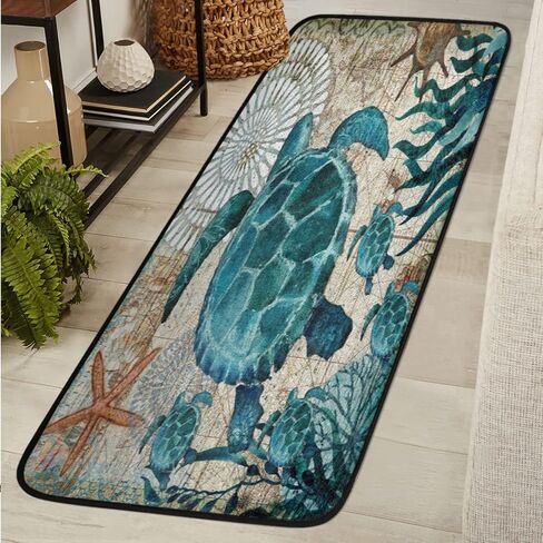 Sea Turtle Nautical Map Runner Rug 2'x6'Non Slip Rug, Area Long Rug Hallway Entry Carpet for Bedroom Bathroom Kitchen Living Room in Saudi Arabia