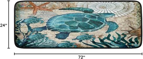 Sea Turtle Nautical Map Runner Rug 2'x6'Non Slip Rug, Area Long Rug Hallway Entry Carpet for Bedroom Bathroom Kitchen Living Room in Saudi Arabia