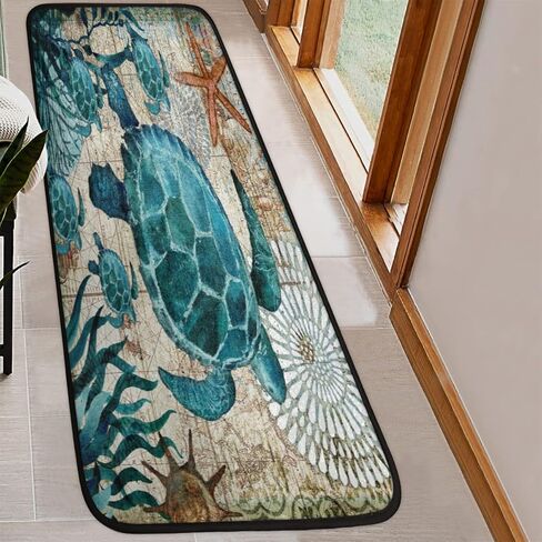 Sea Turtle Nautical Map Runner Rug 2'x6'Non Slip Rug, Area Long Rug Hallway Entry Carpet for Bedroom Bathroom Kitchen Living Room in Saudi Arabia