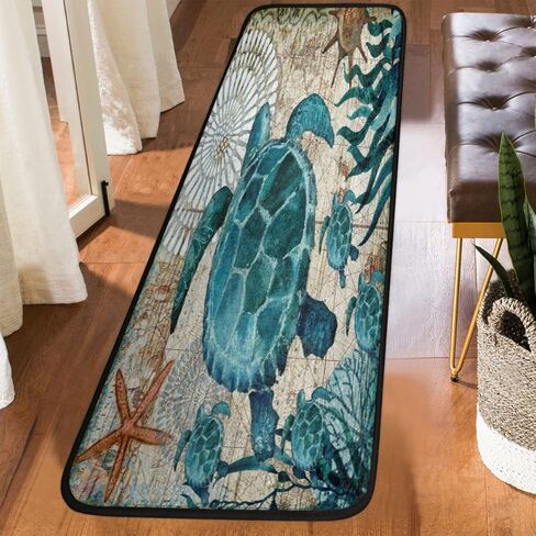 Sea Turtle Nautical Map Runner Rug 2'x6'Non Slip Rug, Area Long Rug Hallway Entry Carpet for Bedroom Bathroom Kitchen Living Room in Saudi Arabia
