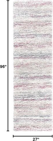 سجادة SAFAVIEH Fontana Shag Collection - 2'3" x 8'، عاجي ووردي، تصميم مخطط حديث، لا يتساقط ويسهل العناية به، سمك 2 بوصة مثالي للمناطق ذات الحركة العالية في غرفة المعيشة وغرفة النوم (FNT842B) in Kuwait