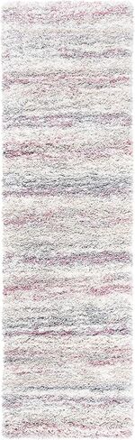 سجادة SAFAVIEH Fontana Shag Collection - 2'3" x 8'، عاجي ووردي، تصميم مخطط حديث، لا يتساقط ويسهل العناية به، سمك 2 بوصة مثالي للمناطق ذات الحركة العالية في غرفة المعيشة وغرفة النوم (FNT842B) in Kuwait