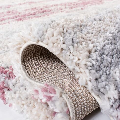 سجادة SAFAVIEH Fontana Shag Collection - 2'3" x 8'، عاجي ووردي، تصميم مخطط حديث، لا يتساقط ويسهل العناية به، سمك 2 بوصة مثالي للمناطق ذات الحركة العالية في غرفة المعيشة وغرفة النوم (FNT842B) in Kuwait
