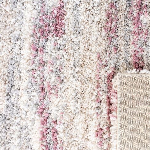 سجادة SAFAVIEH Fontana Shag Collection - 2'3" x 8'، عاجي ووردي، تصميم مخطط حديث، لا يتساقط ويسهل العناية به، سمك 2 بوصة مثالي للمناطق ذات الحركة العالية في غرفة المعيشة وغرفة النوم (FNT842B) in Kuwait