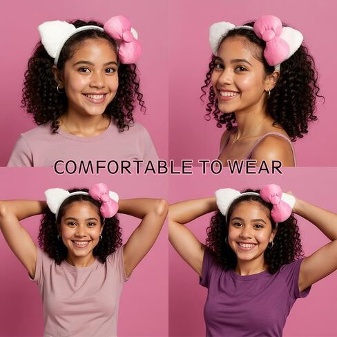 MEDEJU 6PCS Kitty Cat Ears Headbands Kitty Birthday Decorations Hello Cat Party Favors with Pink Bow Birthday Party Costume Gifts for Girls Women in Saudi Arabia