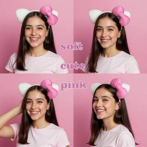 MEDEJU 6PCS Kitty Cat Ears Headbands Kitty Birthday Decorations Hello Cat Party Favors with Pink Bow Birthday Party Costume Gifts for Girls Women in Saudi Arabia