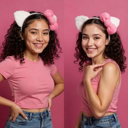MEDEJU 6PCS Kitty Cat Ears Headbands Kitty Birthday Decorations Hello Cat Party Favors with Pink Bow Birthday Party Costume Gifts for Girls Women in Saudi Arabia