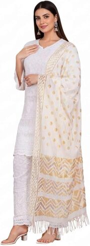 Women’s White Chikankari Kurta Set – Hand Embroidered 100% Cotton Pakistani Kurti with Pant & Dupatta in Saudi Arabia