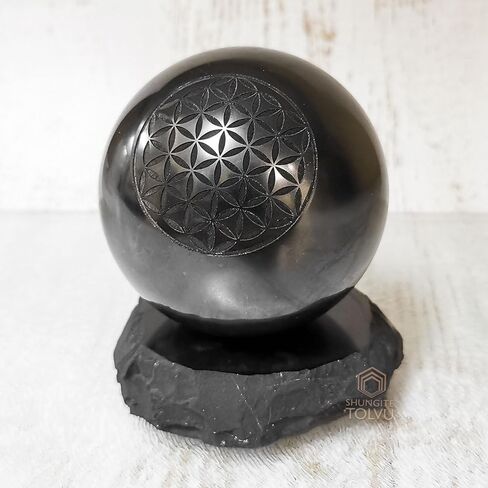 SHUNGITE TOLVU Stone Sphere - Flower of Life - Made of Rare Russian Stone Medium Size - 2 inch in Saudi Arabia
